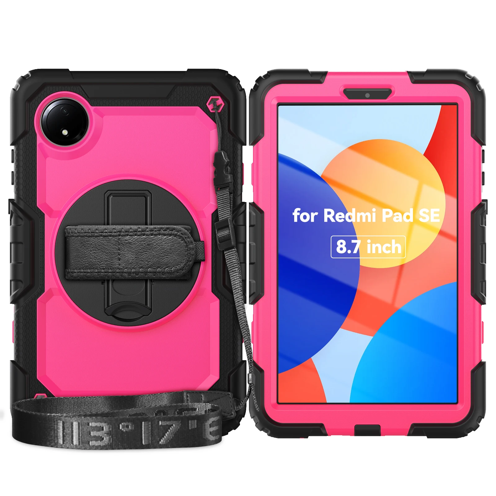 Heavy Duty Shockproof Case with 360° Rotating Stand and Hand/Shoulder Strap, Built-in Screen Protector