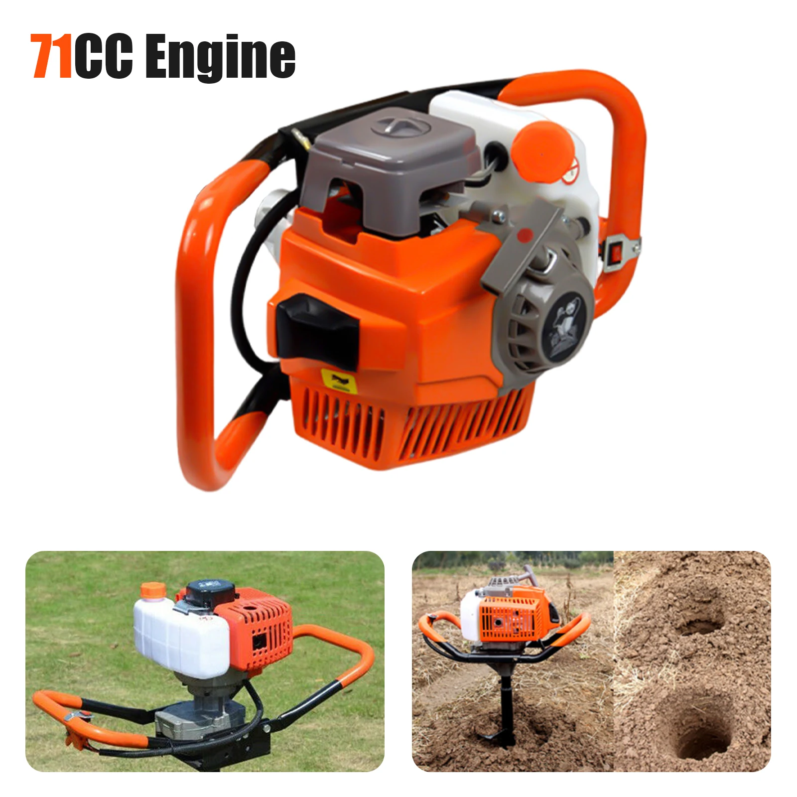 Gas Powered Earth Auger Post Hole Digger 2-Stroke 71CC Gasoline Earth Auger Borer 2.3kw Fence Ground Drill 0-300rpm For Installing Guardrails Railings