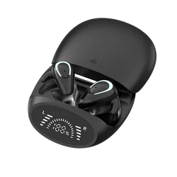Compact Bluetooth Earbuds with Digital Display - Extended Playtime (Black)