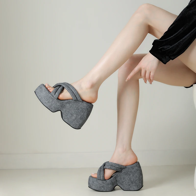 Women's Wedges Slippers Fashion Summer Outdoor Sandals Lightweight Comfy Soft Denim Platform Shoes