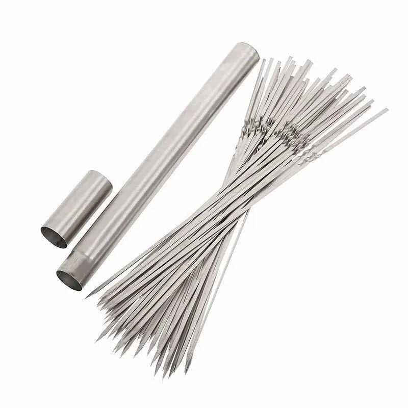 Premium Stainless Steel Reusable Barbecue Skewers with Storage Tube – Ideal for Grilling and Outdoor Cooking