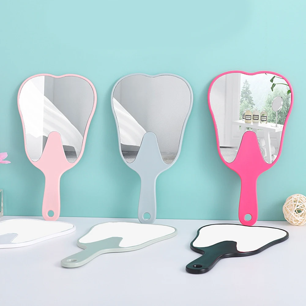 1 Pc Teeth Shape Handheld Mirror Cute Pink/Black Portable 13.5x24.5cm Plastic High-definition Dental Mirrors With Handle Gift