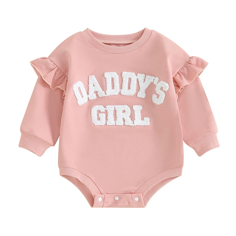 

Newborn Baby Girl Outift Daddys Girl Embroidery Ruffled Long Sleeve Sweatshirt Romper Winter Clothes