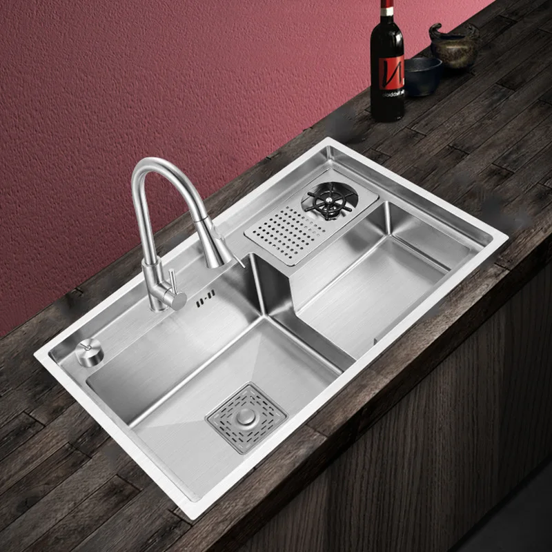 

68*48CM Silver Step Wash Multi-function Large Handmade sus304 Single Kitchen Sink with Cup washer