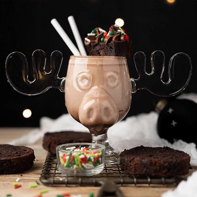 1pcs Elk Wine Glass Cocktail Juice Cup Reindeer Mug Drinkware Christmas Gift