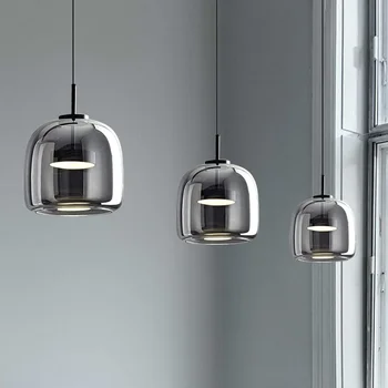 Modern Simple Glass Bowl Chandeliers Nordic LED Smoke Hanging Lamp for Dining Room Restruant Bar Indoor Decor Lighting Fixtures 2
