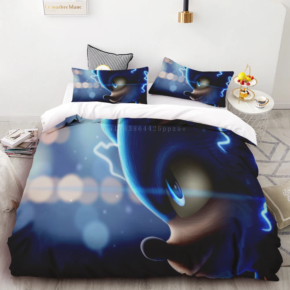 thumbnail image 1 of Juego de edredón de 3 piezas con estampado digital 3D de Sonic Boy, suave, 100 % poliéster, tamaño king, para adolescentes, regalo para dormitorio, 1 of 4