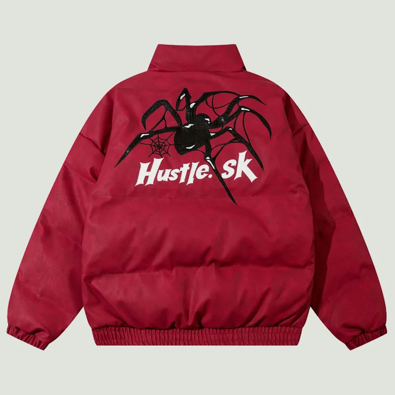 

Винтажные зимние мужские парки в стиле хип-хоп, мужские куртки в стиле Харадзюку из искусственной кожи с паутиной вышивкой, уличная одежда, повседневные Утепленные Пальто унисекс