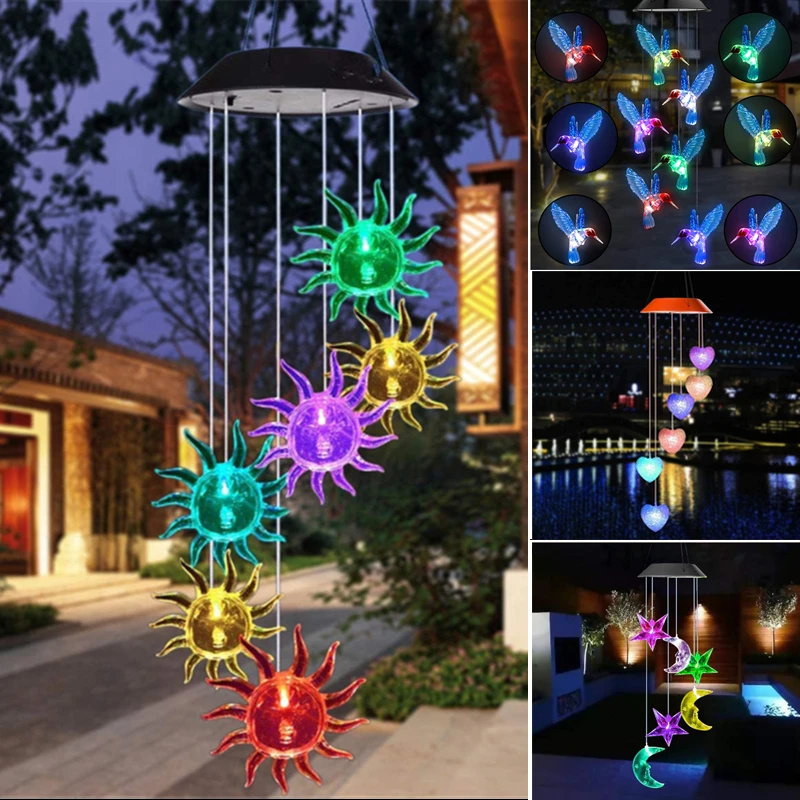 Solar Light Outdoor Powered LED Wind Chime IP65 Butterfly Hummingbird Lawn Lamp For Garden Decor Solar Garden Light Outdoor outdoor fence lights