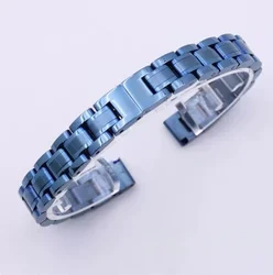 Women's Solid Stainless Steel Bracelet Watch Strap - Silver/Gold/Rose Gold (Blue 10mm)