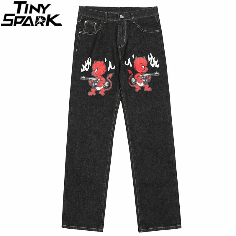 

2024 Men Hip Hop Denim Pants Streetwear Evil Devil Gun Printed Denim Pants Harajuku Cotton Joggers Jeans Trousers Harem Pants