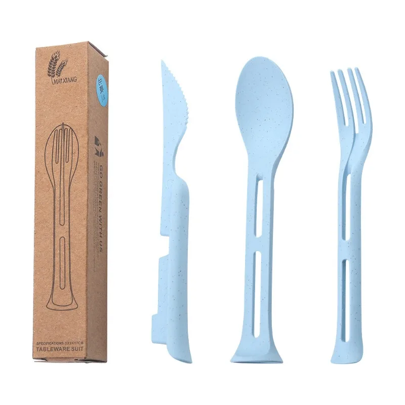 Eco-Friendly Wheat Straw Nordic Style Utensil Set for Kids - 3-in-1 Portable Fork, Spoon, Knife, BPA-Free & Lunchbox Essentials