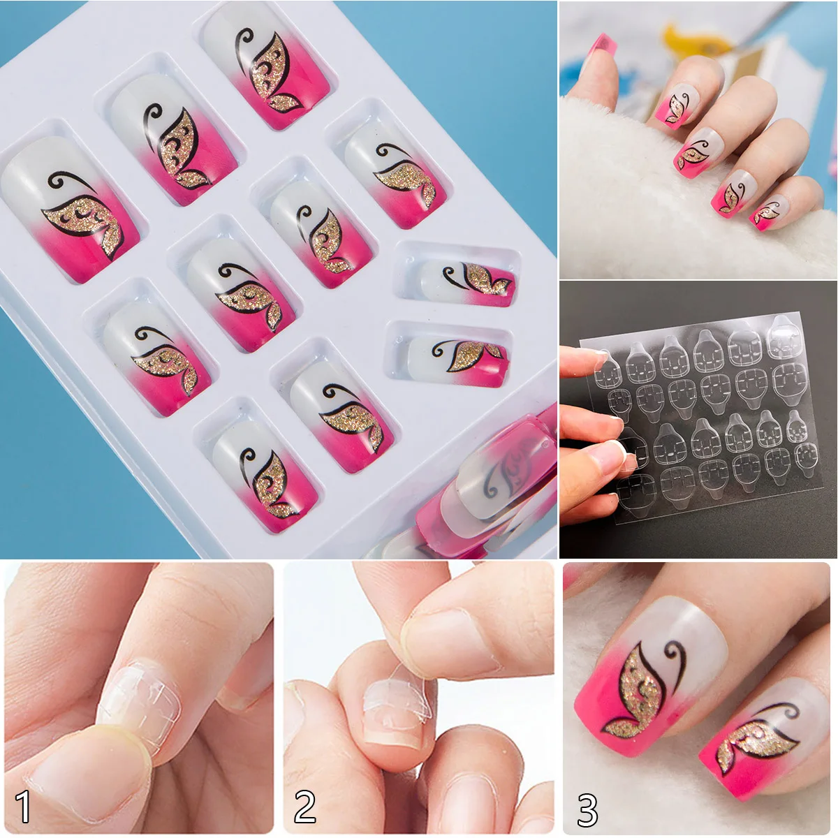 Jq 24pcs Full Cover Fake Nail Art Design With Nail Adhesive Glue Tab 10  Sizes Acrylic Press On Nail Tips False Nail Faux Ongles - False Nails -  AliExpress