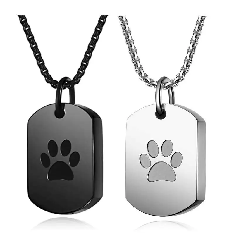 Cremation Jewelry Paw Print Urn Necklace for Ashes for Women Men Memorial Cat Dog Ashes Pendant Square Hang Tag Pendant cremation jewelry