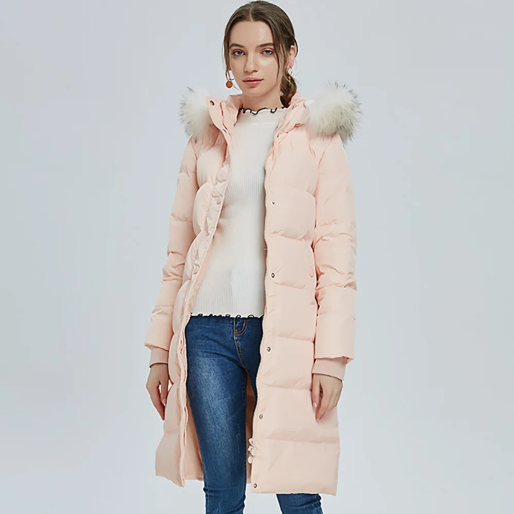 

Модная облегающая женская пуховая куртка средней длины, зима 2022, женские толстые теплые парки большого размера с воротником из натурального меха, пальто с капюшоном, верхняя одежда