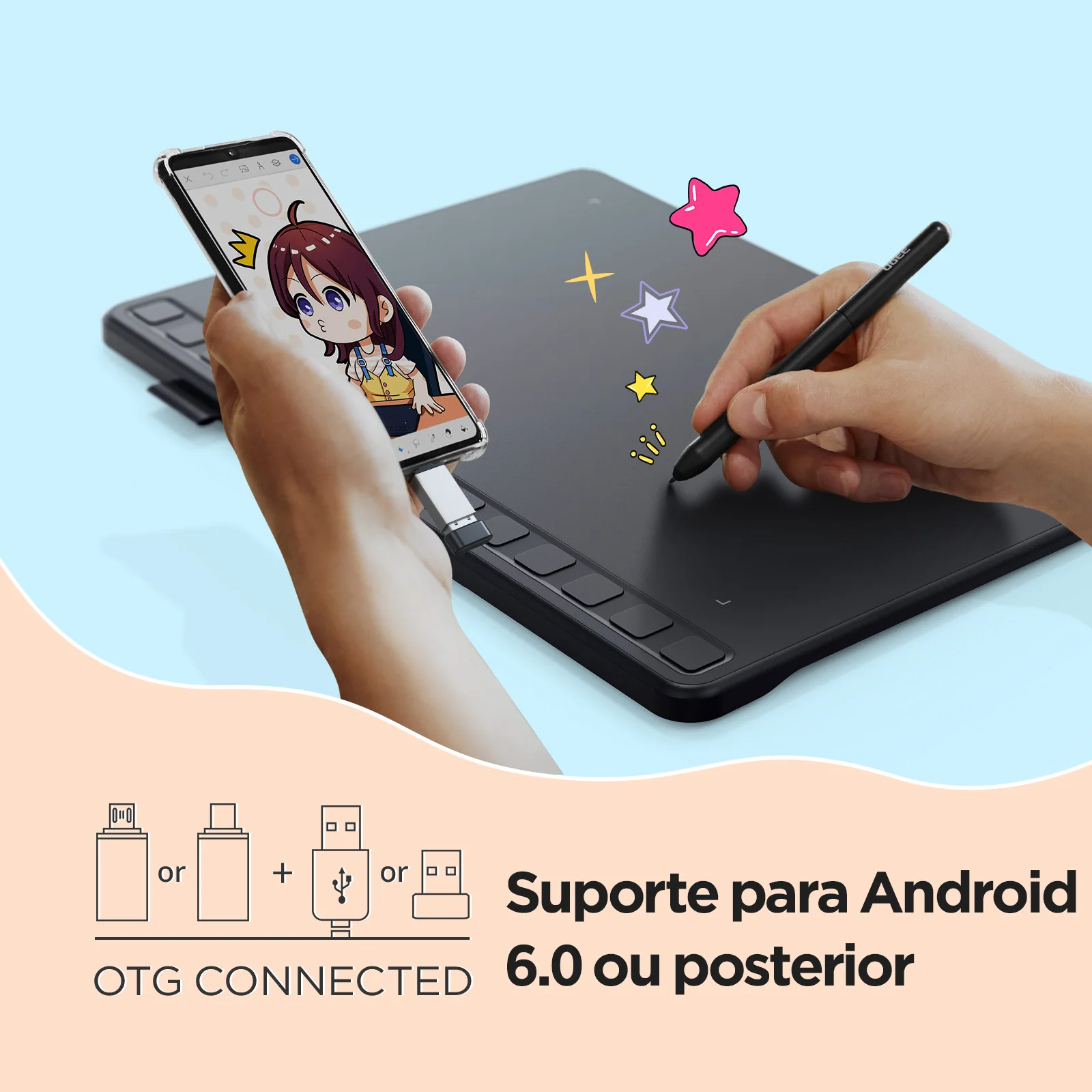 UGEE S1060W 무선 디지털 펜 태블릿, 그래픽 드로잉 태블릿, 배터리 없는 스타일러스, 게임 osu용 12 단축키 학습