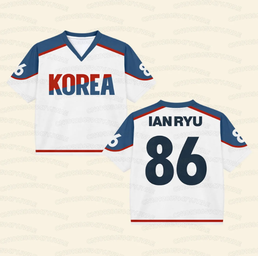 Sommer Damen Herren Casual Kurzarm V-Ausschnitt NO.86 IAN RYU Hockey-Trikot T-Shirt Koreanisches Anime Schmelzpunkt T-Shirt Tops