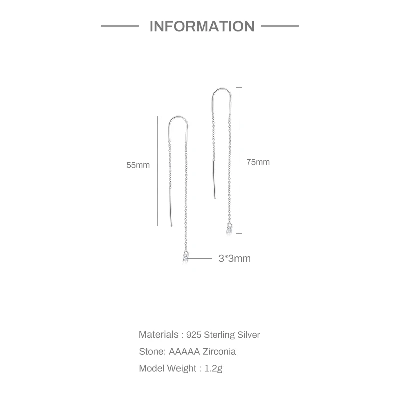 CANNER 925 Sterling Silver Trend Long Wire Tassel Chain Bling Zircon Pendants Drop Earrings Women's Hanging Earings Jewelry 2pc - Image 2