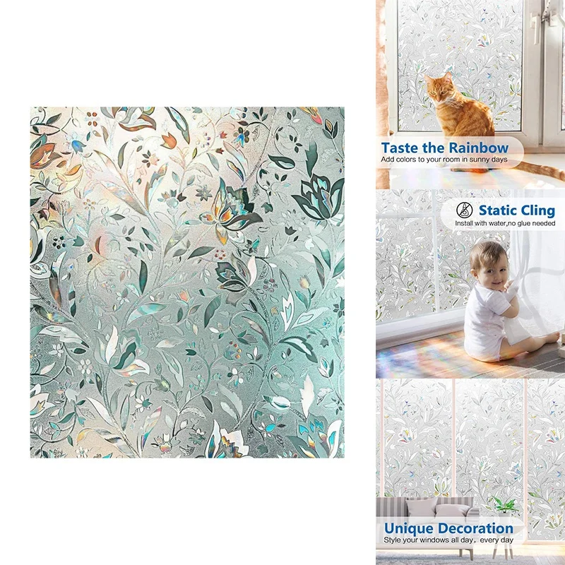 

3D Rainbow Window Film Stained Glass Vinyl Static Non Adhesive Film Opaque Privacy Protective Tint