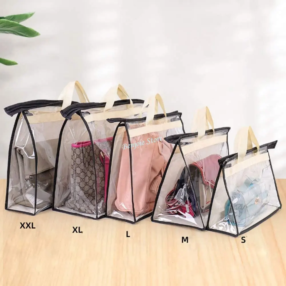 10 Pieces Handbag Storage with 2 Pieces Magic Hangers Clear Transparent  Purse Storage Organizer Closet Dust Bag for Handbag Purse Dust Cover Bags  with Zipper and Handles for Handbag Storage (Grey) :