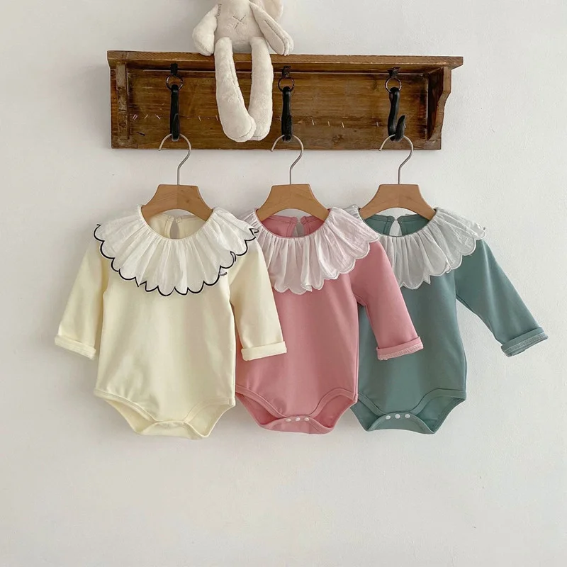 

2023 Spring Baby Clothes Cute Infant Lace Round Neck One Piece Toddler Girls Bodysuits