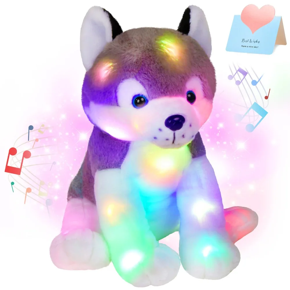 Colorful LED Light Glowing Stuffed Animals Birthday Gift Cotton Toy Decoration Husky Pillows Plush Toys for Girls Children