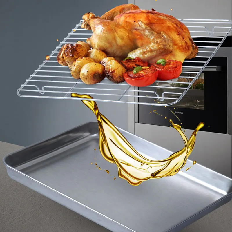Stainless Steel Baking Tray Cooling Rack Set Grid Drying Distribution Frame Fruit Cake BBQ Tray Kitchen Multipurpose Oven