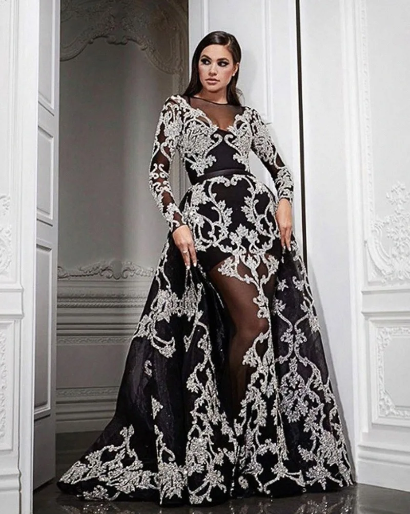 

Hot selling fashion and elegant women's prom dress black sexy long beaded evening dresses