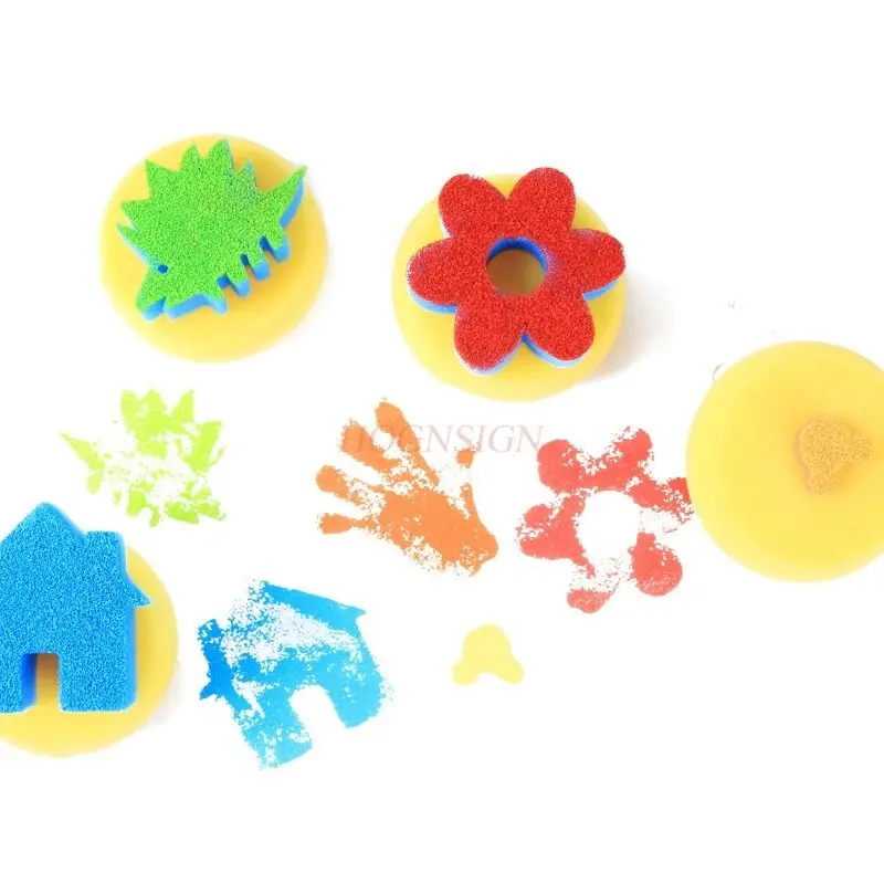 4pcs 어린이 DIY 스폰지 인감 브러시 양면 조기 교육 낙서 확장 인감 스폰..