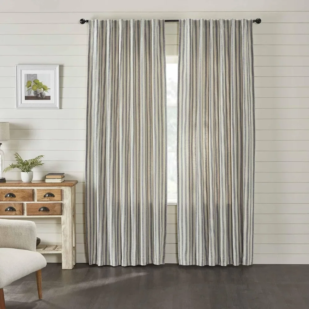 

Set of 2 Chiffon Curtain Room Market Place Gray Ticking Stripe Panel Curtains Tulle for Bedroom 84" L X 40" Blinds Blind Shading