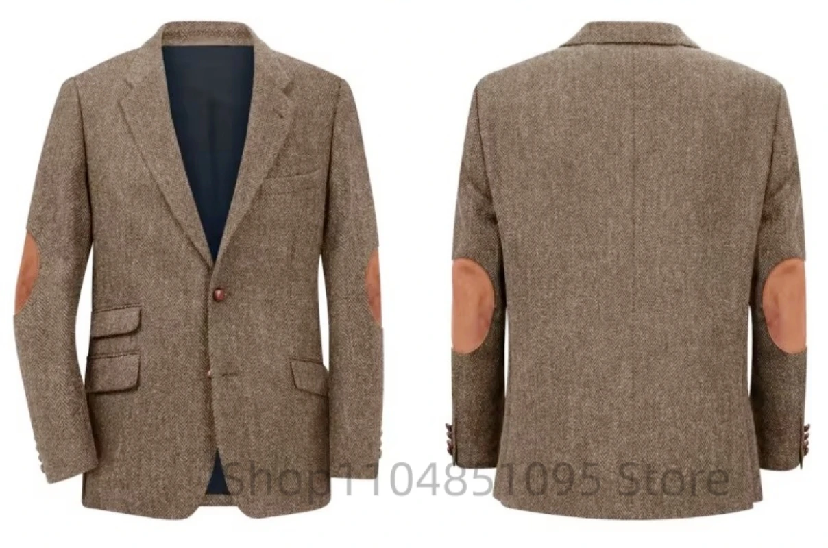 Blazer en Tweed à chevrons marron pour hommes