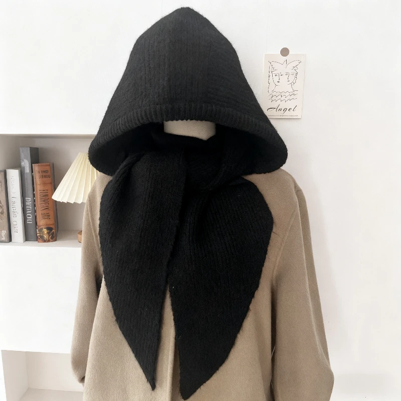 Korean Balaclava Bonnet Y2K Wool Knitted Hat Scarf One Piece Thickened Warm Retro Neck Protection Winter Accessories