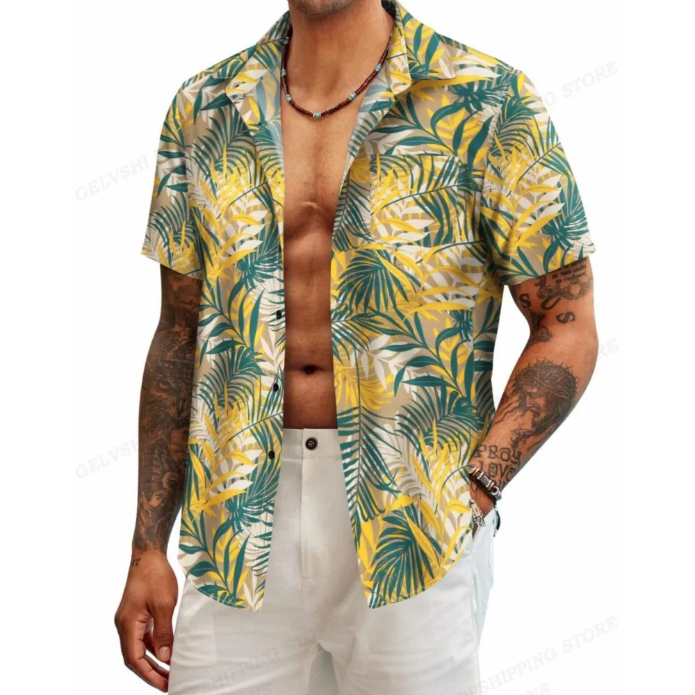 

Hawaiian Shirt Tropic Plant Flowers Shirts Men's Vocation Blouses Floral Lapel Shirt Cuba Camisas Men's Clothing Single Breasted