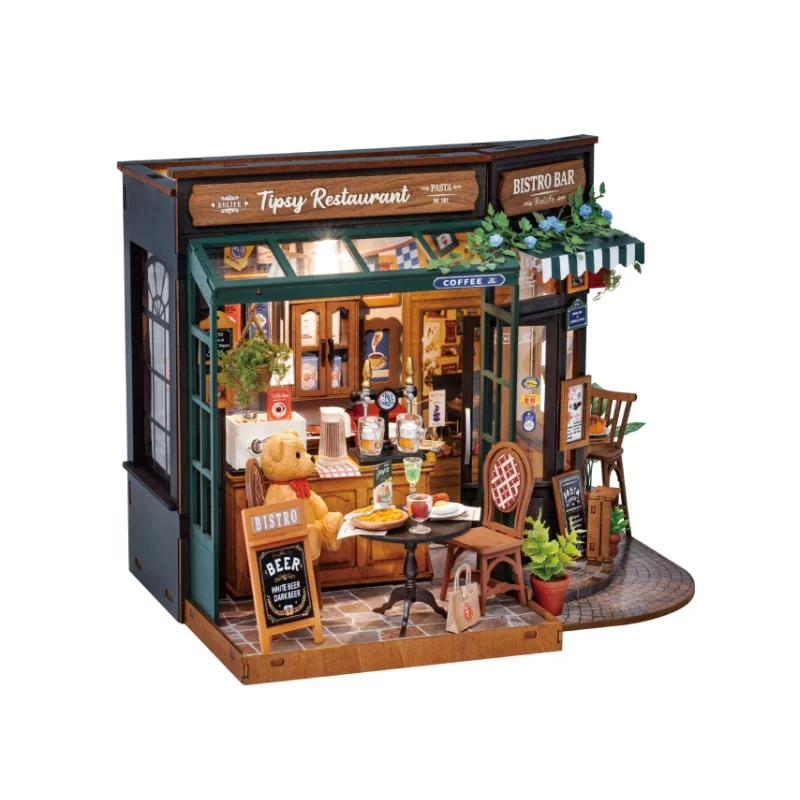 Robotime Rolife Tipsy Restaurant kit DIY Miniature House Kit Desk Bookshelf Decoration for Adults Gift Idea For Girls Boys Kids - Image 6