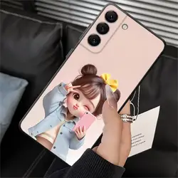 Black Soft Phone Cover with Cartoon Girl Pattern - Galaxy A70 (Mix01)