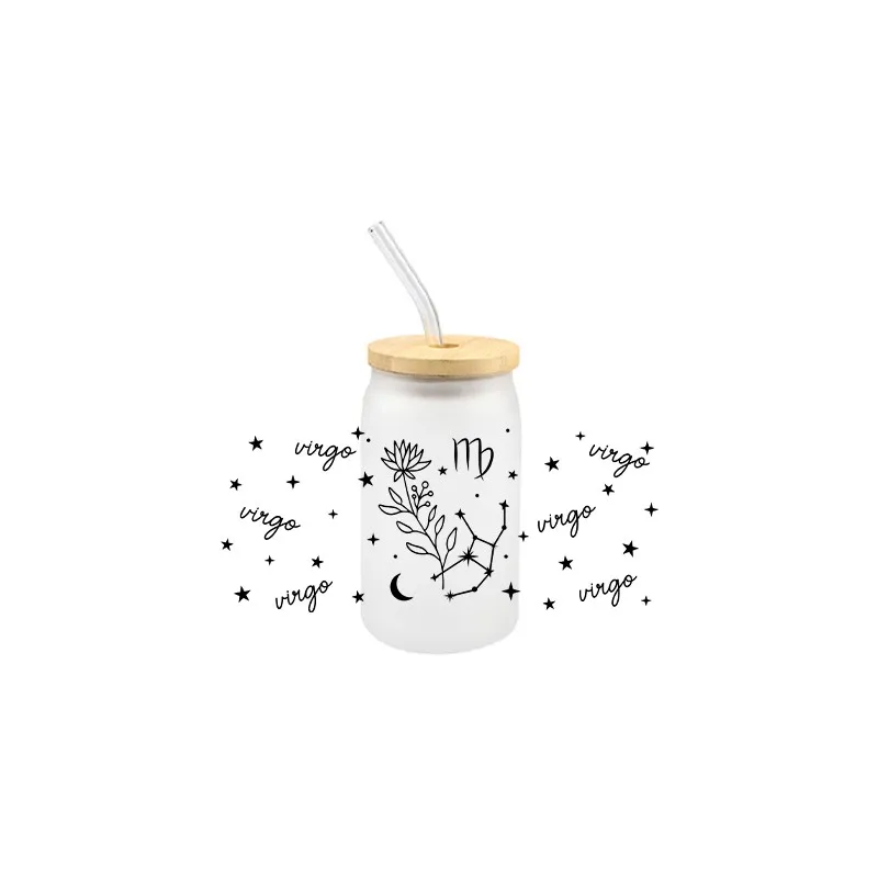 The Zodiac DIY Fashionable 3D Stickers UV DTF Tansfer Sticker Libbey Glass Cup 16 OZ Durable Adhesive UV DTF