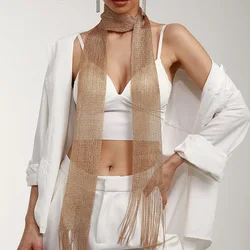 Shiny Neck Wrapped For Women Lace Tassel Party Evening Dress Scarf Fashion Nightclub Gold Silver Bright Silk Sunscreen Shawl