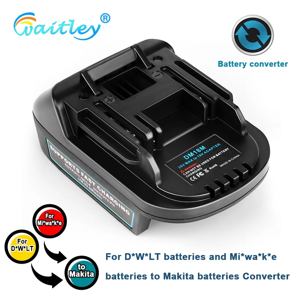 Adaptador De Batería Dewalt 20V A Makita 18V - Con Puerto USB Y Luz LED, Para Herramientas Inalámbricas, No Incluye Cargador