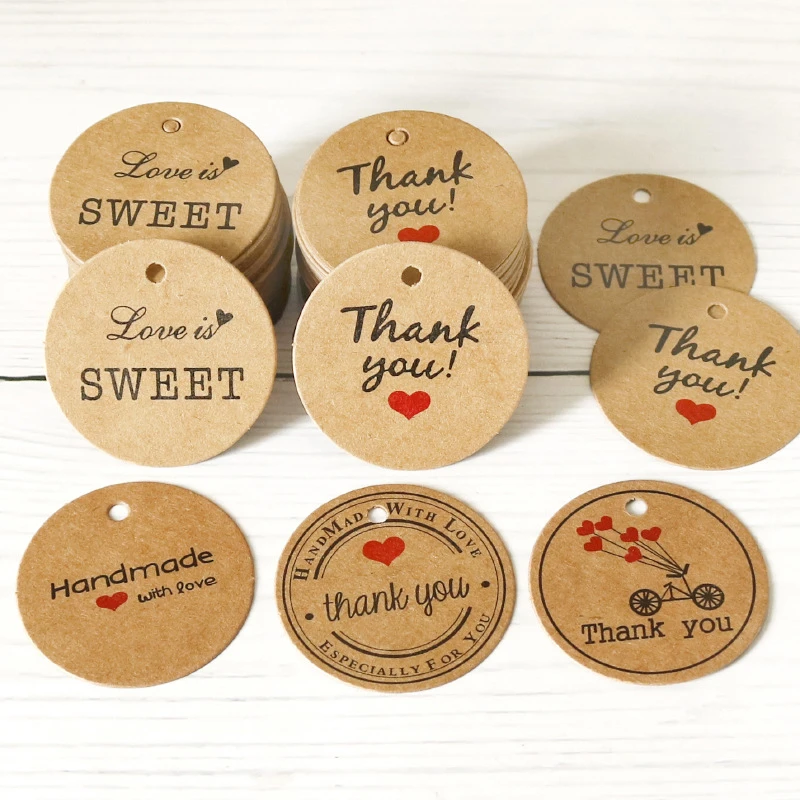 100Pcs/Lot Thank You Kraft Paper Round Tags Handmade Gift Bag Labels  Wedding Birthday Baby Shower Party Decorations DIY Crafts