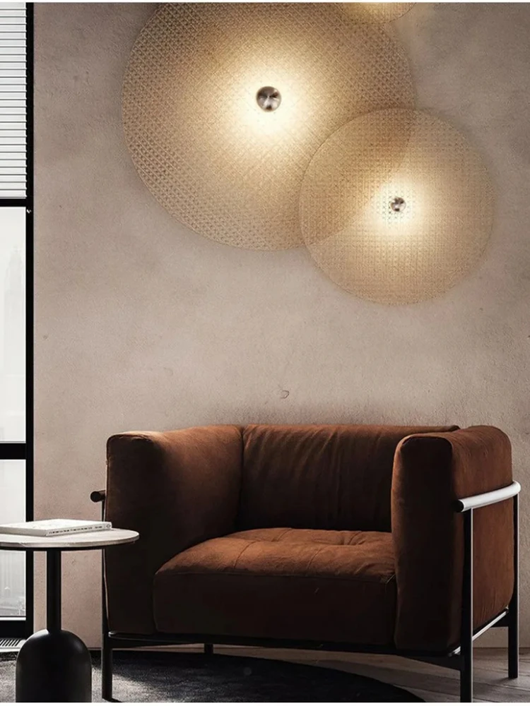 Tan Wall light Retro Japanese bamboo Wall lamp for Living Room Background bedroom Corridor handmade rattan Wall lamp 5