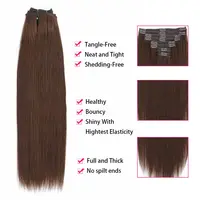 Extensions de cheveux à clipser pour femmes, vrais cheveux humains bruns, double trame, 8 pièces, droites, #4 3