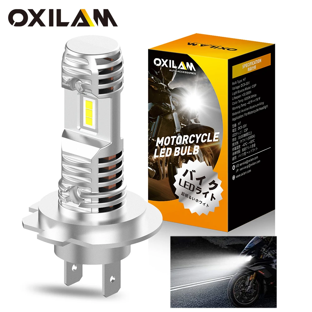 OXILAM 1PC H7 LED Motorcycle Headlight Bright White CSP LED Bulbs Car Headlight High Low Beam Canbus For Yamaha BMW Ducati Honda
