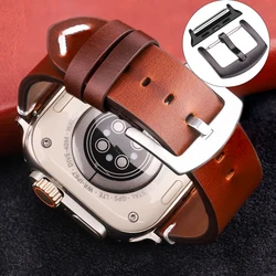Handmade Vintage Leather Apple Watch Strap - Premium Accessories Watchband - 42 44 45 49mm (Dark brown Black)