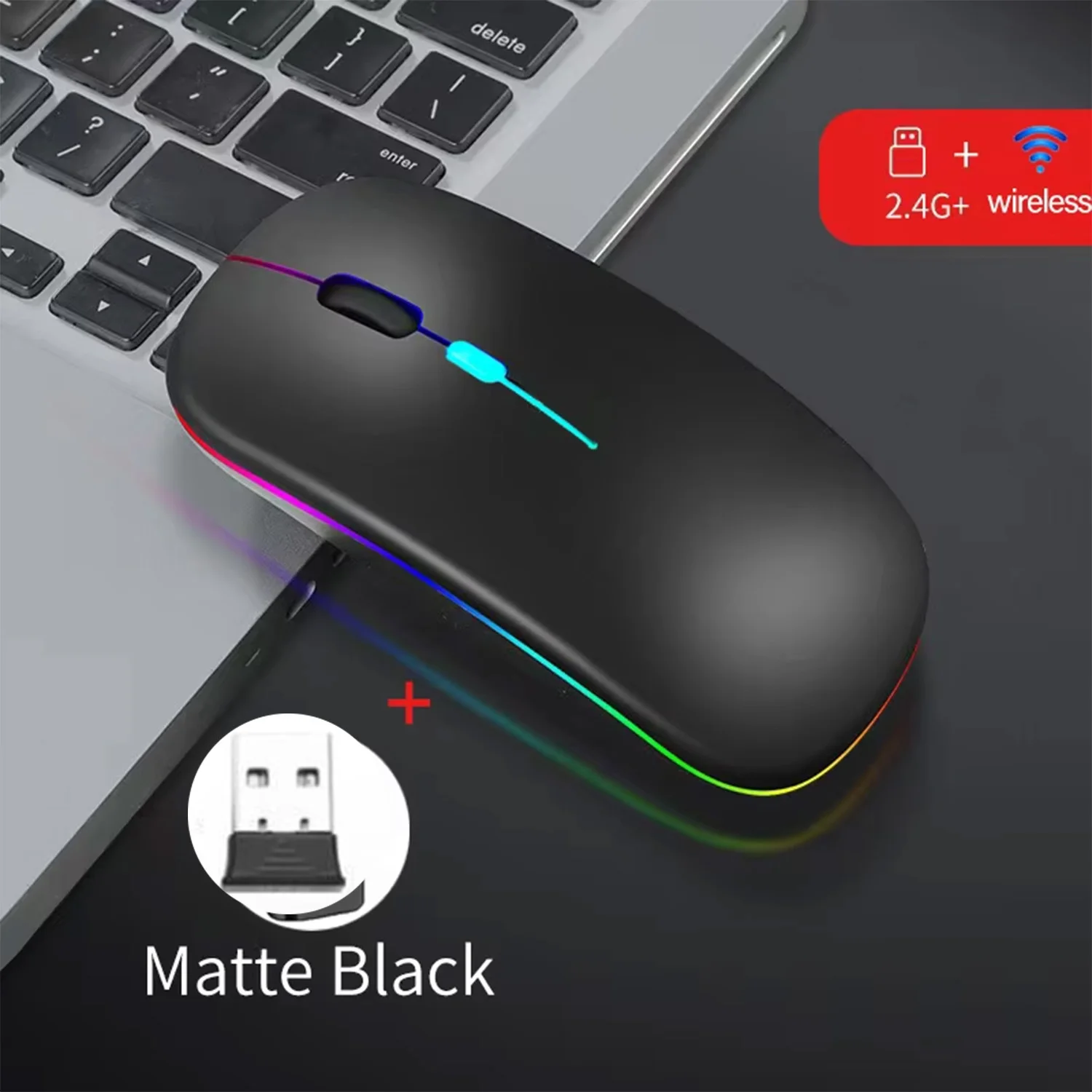 עכבר אלחוטי חדש מצב כפול עכבר Bluetooth נטען באמצעות LED עכבר מחשב נייד נייד למחשב נייד טאבלט