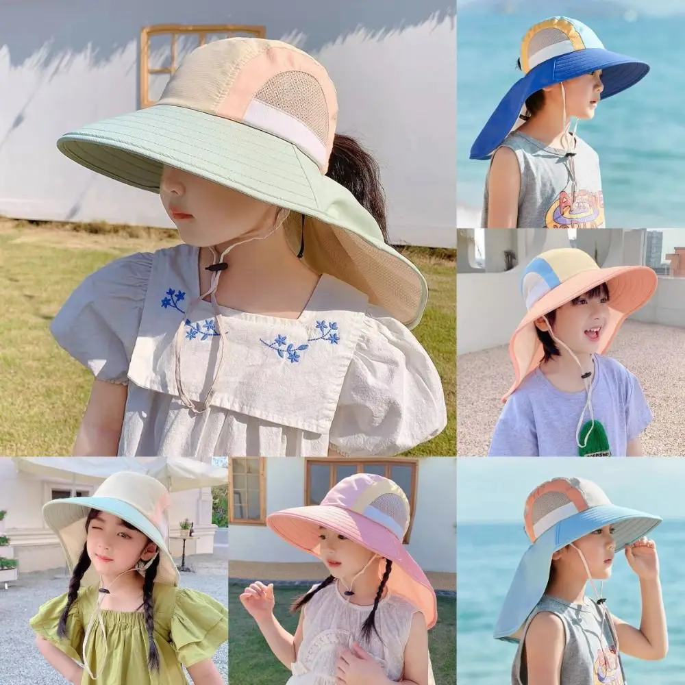Neck Flap Baby Sun Hat Polyester UV Protection Bucket Hat Wide Brim Beach Hats For Summer Sun Hat Sun Protection Hat