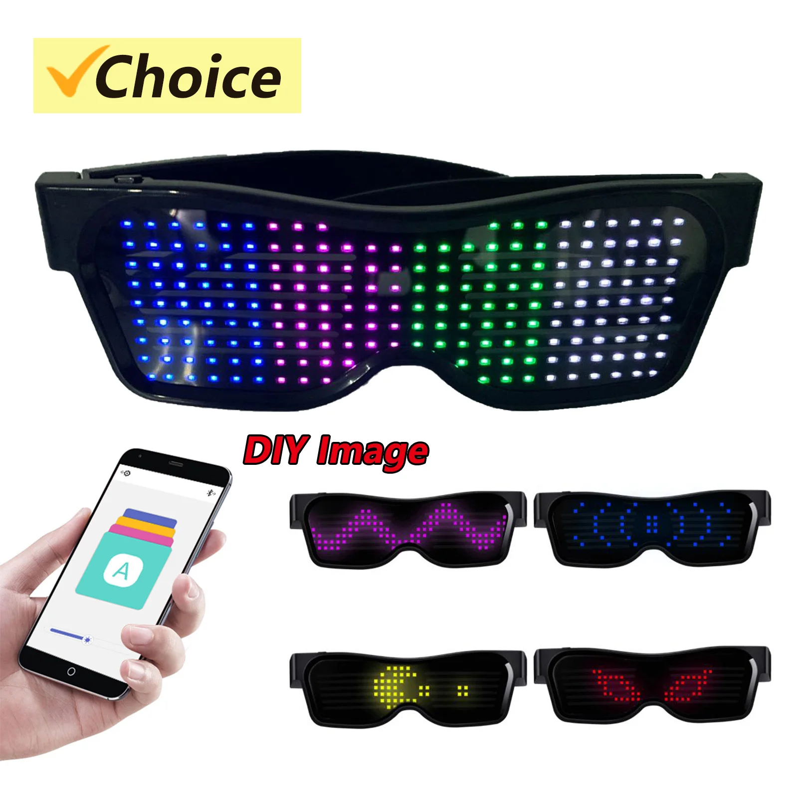BT LED Glasses Customizable Colorful Light Glow Glasses DIY Messages Glow Toys for Halloween Party Rave Music Festival