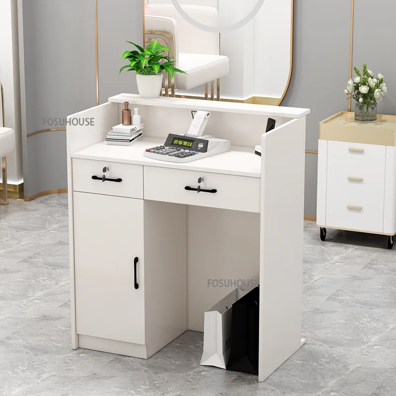 Nordic Reception Desk For Office Furniture Wood-based Panel Desks Creative Designer Clothing Store Checkout Counter Desk Table