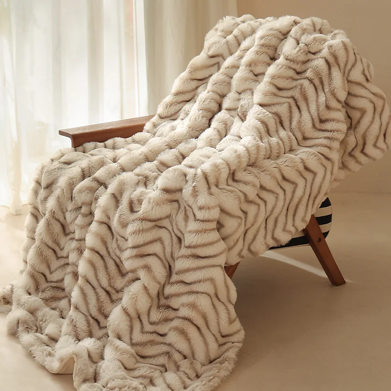 Imitation Rabbit Plush Sofa Towel Winter Warm Fluffy Throw Blanket Super Soft Smooth Thicken Velvet Sofa Cover