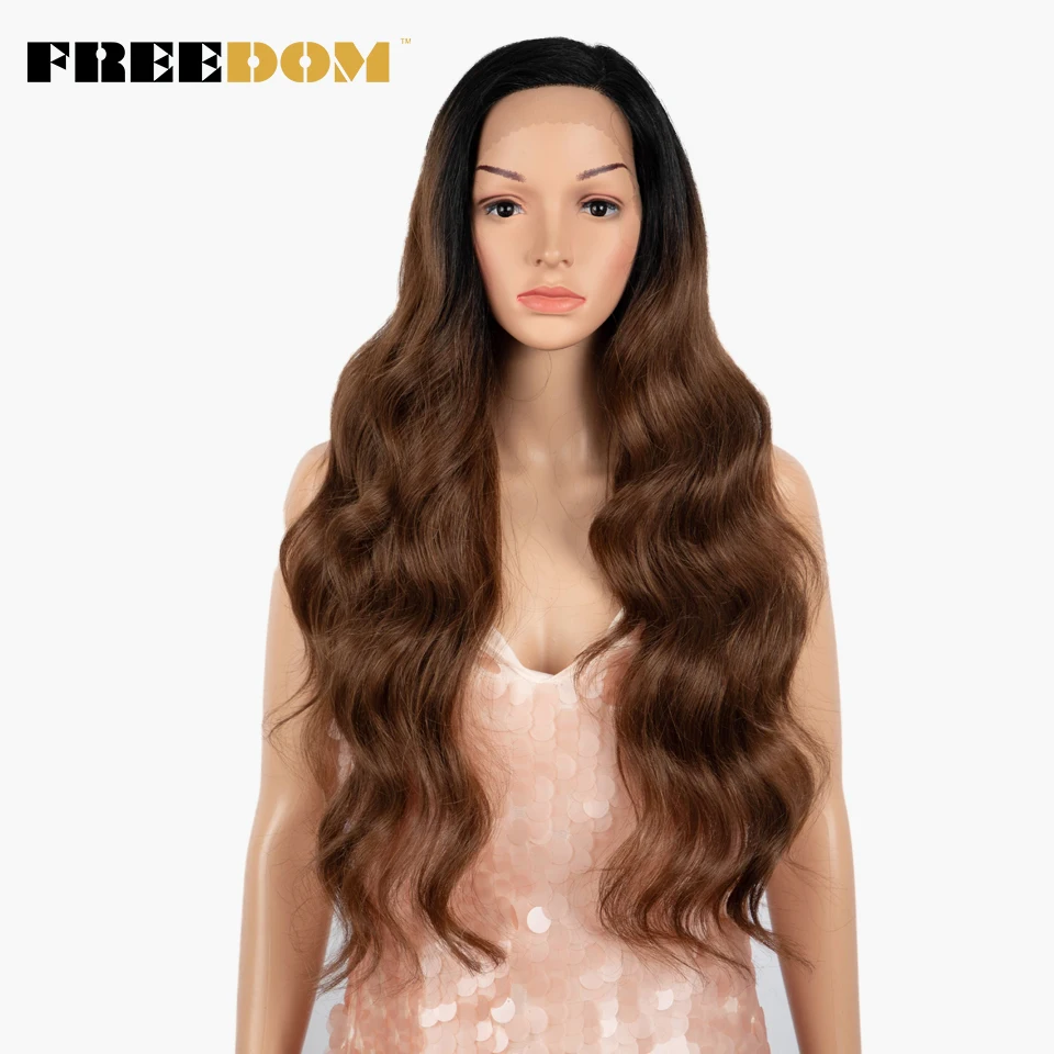 FREEDOM Synthetic Lace Wig 28 inch Ombre Blonde Long Loose Wave Synthetic Wigs For Black Women High Temperature Fiber