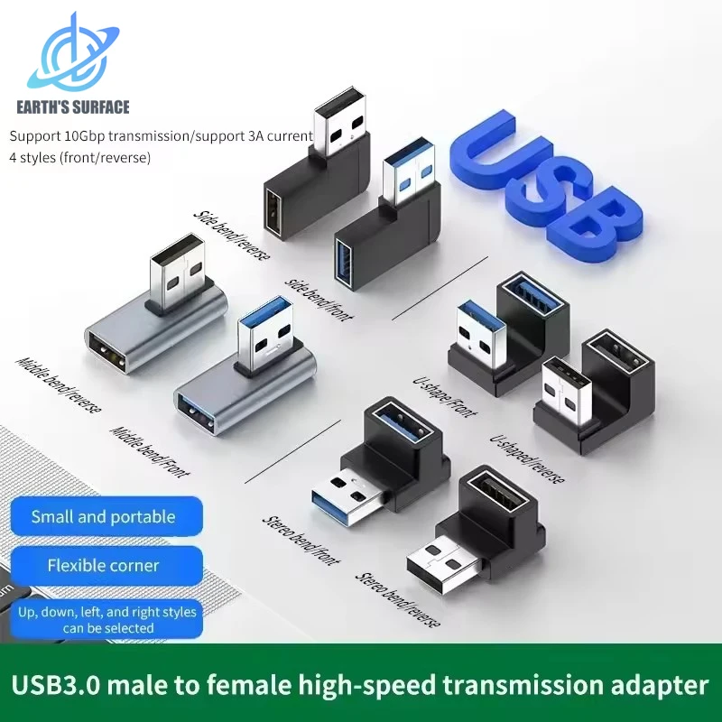 USB 3.0 Right Angle Male to Female Extension Adapter - 90 Degree Upward Elbow Connector, 10Gbps Data Transfer